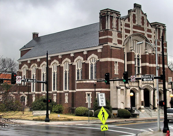 First Presbyterian Church at the corner of Roxboro and Main in Durham, NC